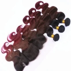 Luxury Brazilian Three Tone Burgundy Red Body Wave Hair Extensions + Frontal