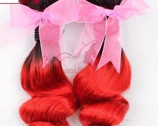 Luxury Loose Wave Brazilian Hot Red Dark Roots Ombre Virgin Human Hair + Closure - Image 3