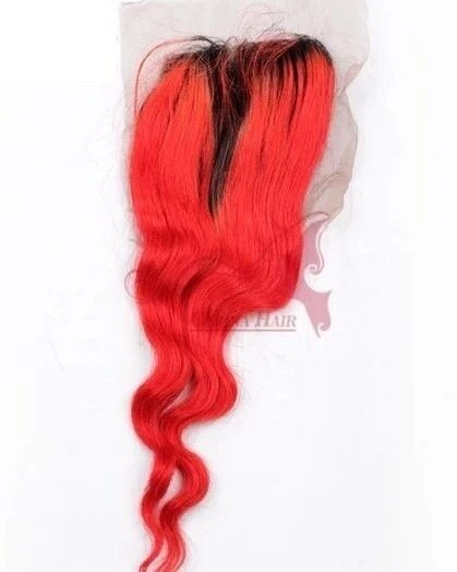 Luxury Loose Wave Brazilian Hot Red Dark Roots Ombre Virgin Human Hair + Closure - Image 4