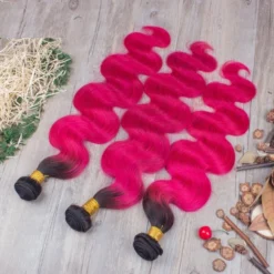 Luxury Peruvian Hot Pink Dark Root Ombre Body Wave Virgin Human Hair Extensions