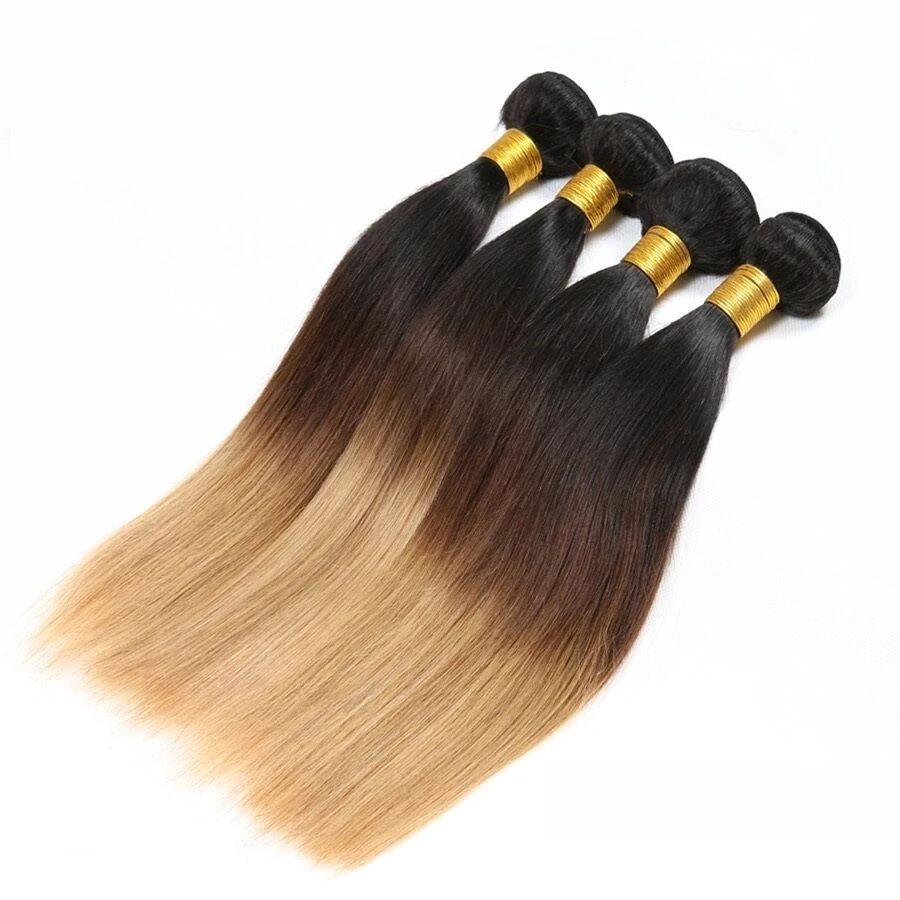 Luxury Straight Peruvian Blonde #1B/4/27 Ombre Virgin Human Hair Extensions