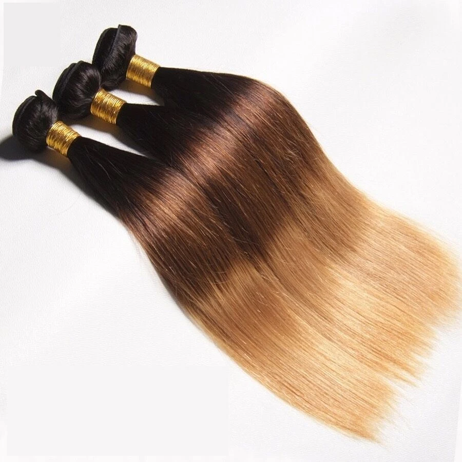 Luxury Straight Peruvian Blonde #1B/4/27 Ombre Virgin Human Hair Extensions - Image 2