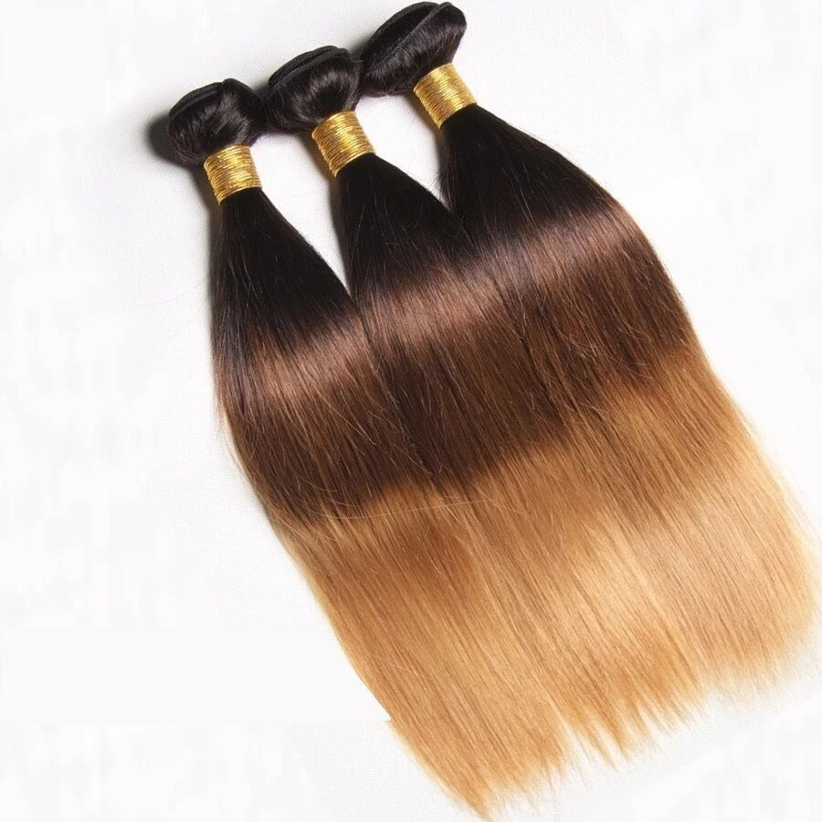Luxury Straight Peruvian Blonde #1B/4/27 Ombre Virgin Human Hair Extensions - Image 3