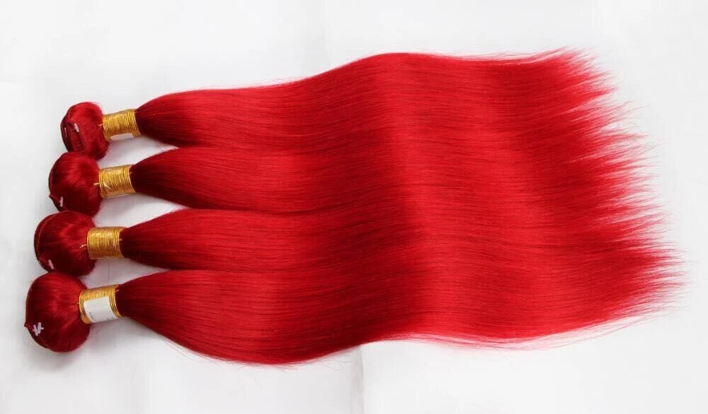 Luxury Brazilian Silky Straight Hot Red Virgin Human Hair Extensions Weave Weft
