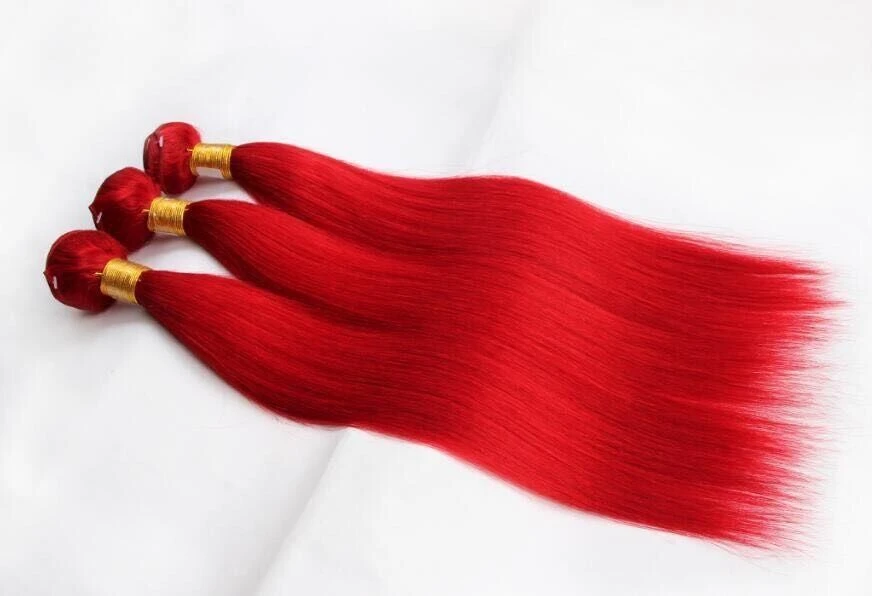 Luxury Brazilian Silky Straight Hot Red Virgin Human Hair Extensions Weave Weft - Image 2