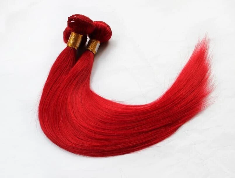 Luxury Brazilian Silky Straight Hot Red Virgin Human Hair Extensions Weave Weft - Image 3