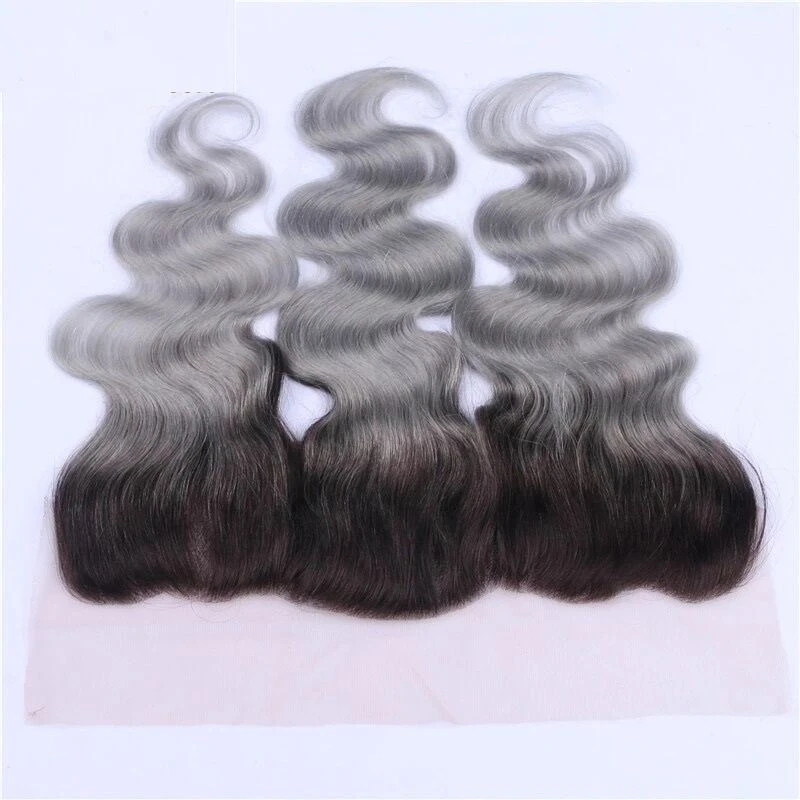 Luxury Brazilian Body Wave Grey Silver Dark Roots Hair Extensions + 13x4 Frontal - Image 6