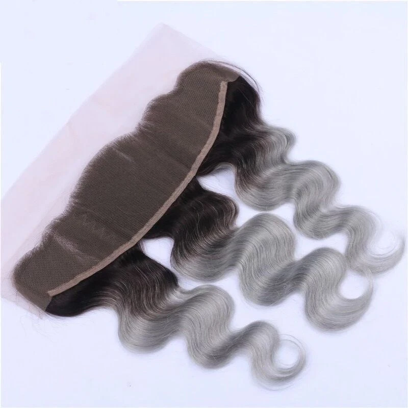 Luxury Brazilian Body Wave Grey Silver Dark Roots Hair Extensions + 13x4 Frontal - Image 7