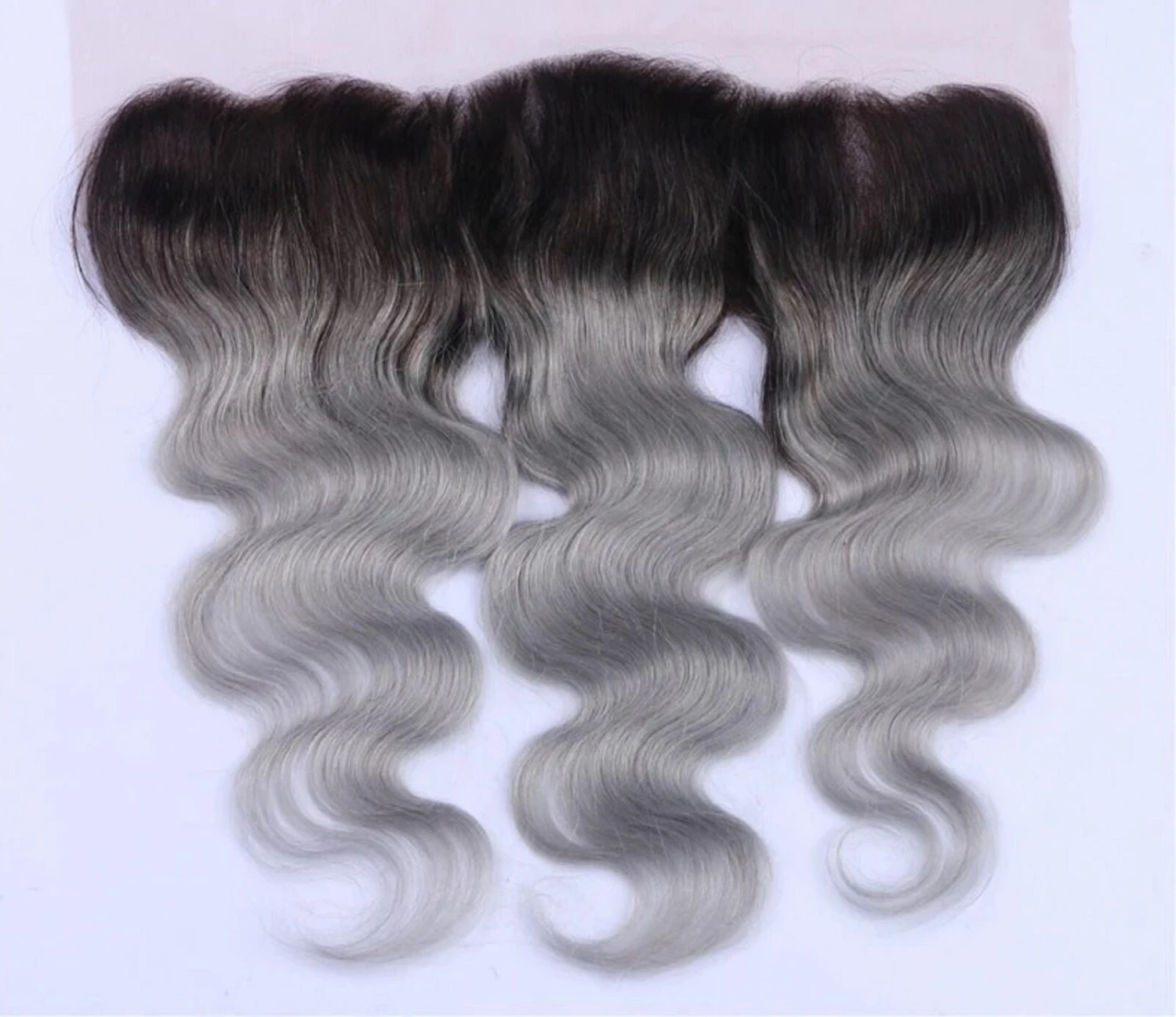 Luxury Brazilian Body Wave Grey Silver Dark Roots Hair Extensions + 13x4 Frontal - Image 8