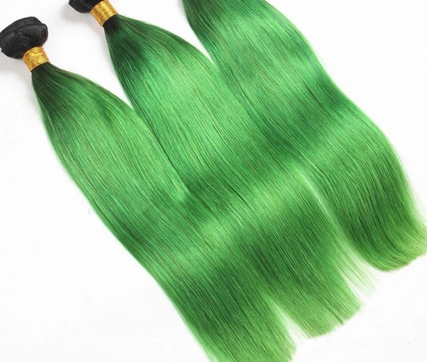 Luxury Brazilian Straight Emerald Green Dark Roots Hair Extensions + Frontal - Image 4