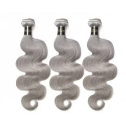 Luxury Body Wave Brazilian Pure Grey Virgin Human Hair Extensions Weave Weft 7A