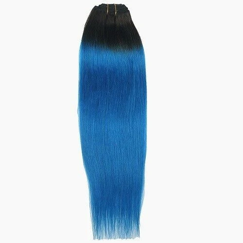 Luxury Clip In Human Hair Extensions #1B/Royal Blue Remy Ombre 7pcs 120g - Image 4