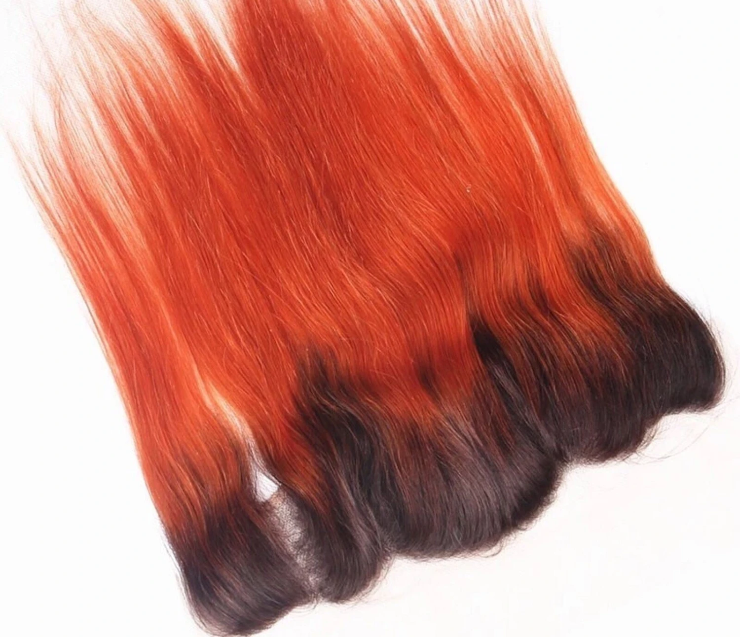 Luxury Brazilian Straight Orange Red #350 Dark Roots Hair Extensions + Frontal - Image 5