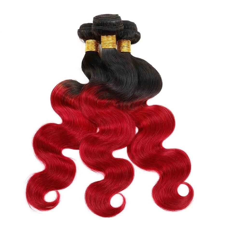 Luxury Body Wave Peruvian Hot Red Ombre Virgin Human Hair Weft Extensions - Image 2