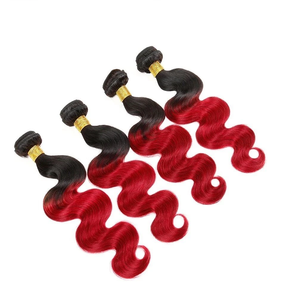 Luxury Body Wave Peruvian Hot Red Ombre Virgin Human Hair Weft Extensions - Image 3