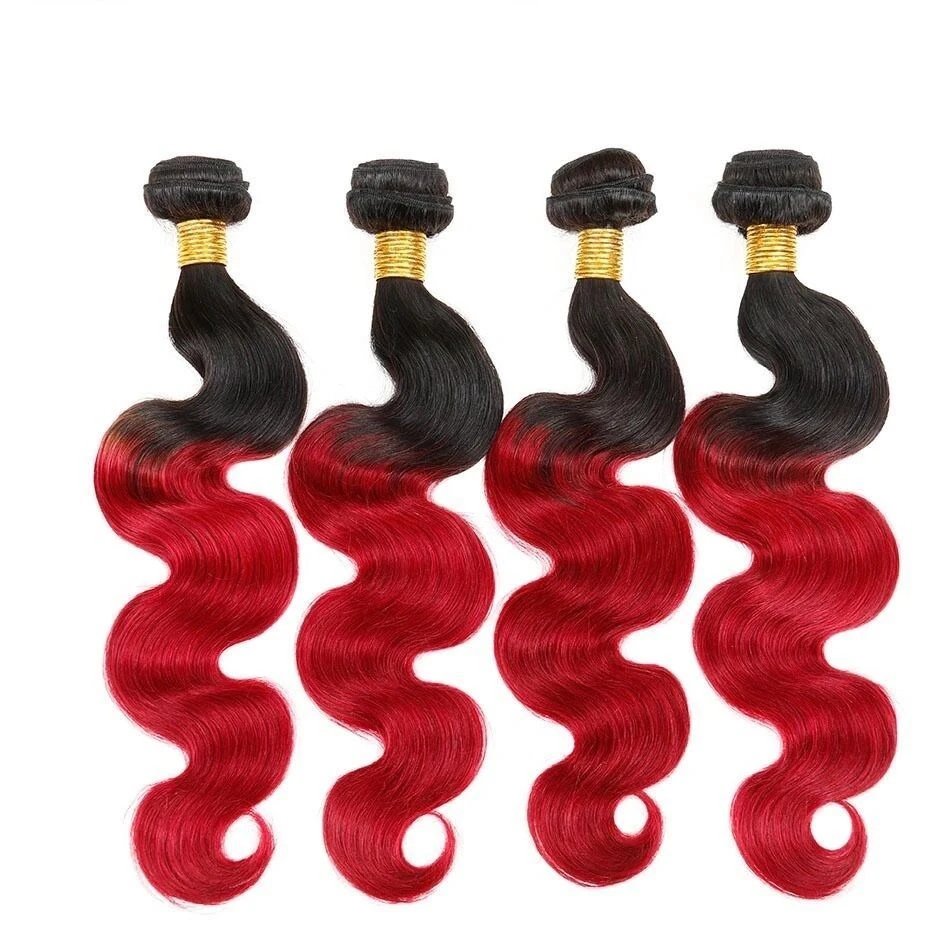 Luxury Body Wave Peruvian Hot Red Ombre Virgin Human Hair Weft Extensions - Image 4