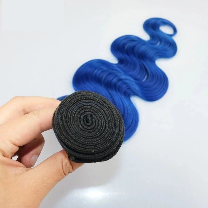 Luxury Dark Roots Blue Body Wave Brazilian Ombre Virgin Human Hair Extensions - Image 3