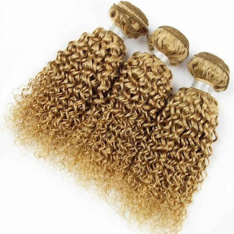 Luxury Brazilian Honey Blonde Kinky Curly Human Hair Extensions + 4x4 Closure - Image 3