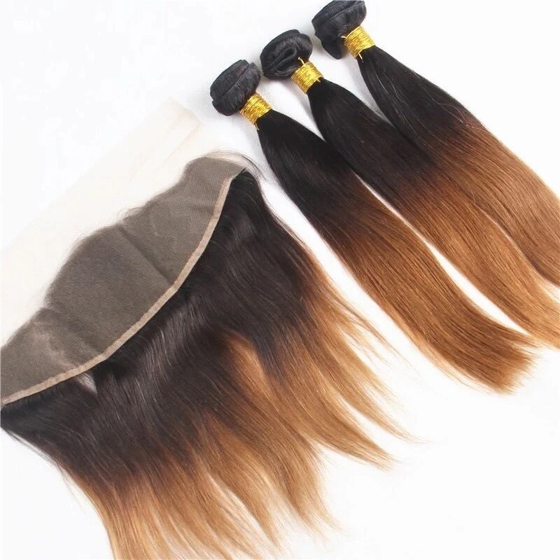 Luxury Brazilian Two Tone Ombre Auburn #30 Straight Hair Extensions + Frontal - Image 2
