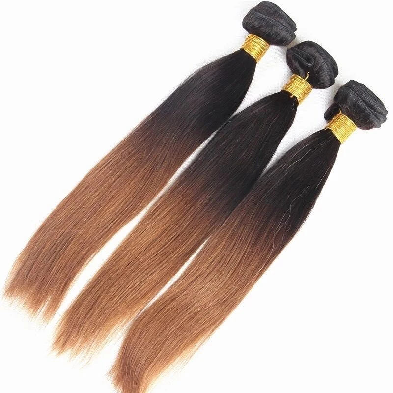 Luxury Brazilian Two Tone Ombre Auburn #30 Straight Hair Extensions + Frontal - Image 3