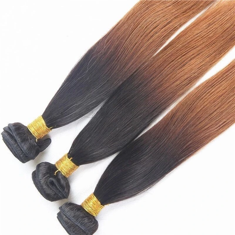 Luxury Brazilian Two Tone Ombre Auburn #30 Straight Hair Extensions + Frontal - Image 4