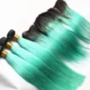 Luxury Brazilian Straight Mint Green Dark Roots Hair Extensions + 13x4 Frontal