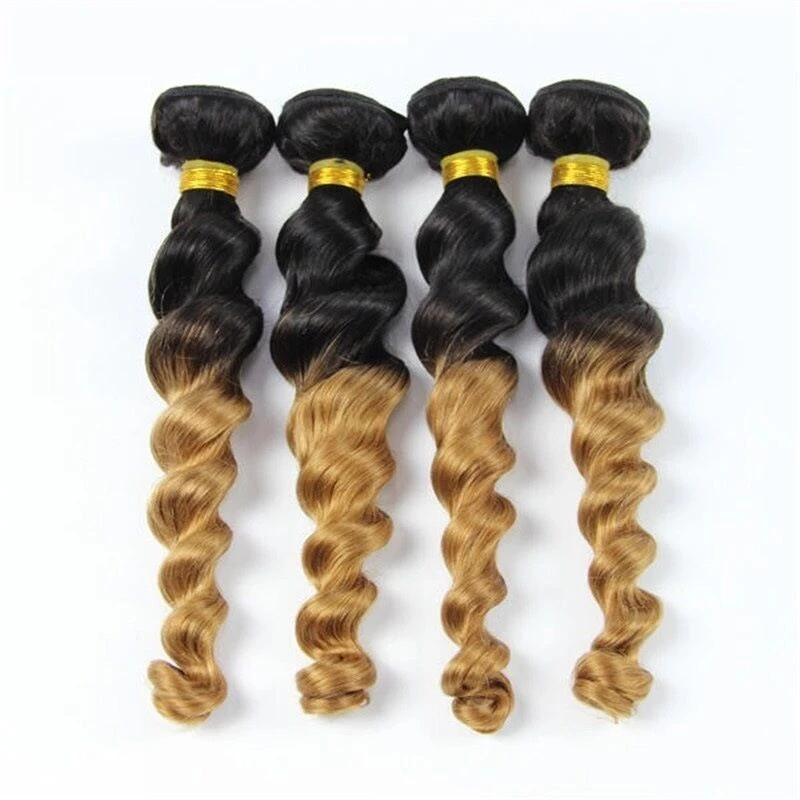 Luxury Loose Wave Brazilian Blonde #27 Ombre Virgin Human Hair Extensions Weave