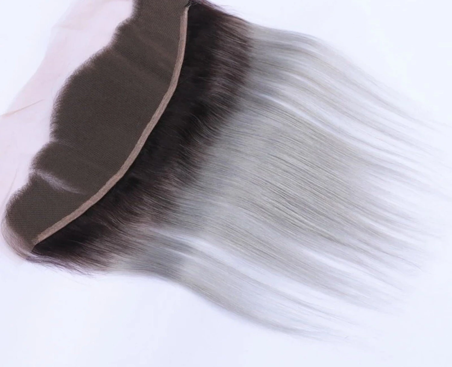 Luxury Brazilian Straight Grey Silver Dark Roots Hair Extensions + 13x4 Frontal - Image 4