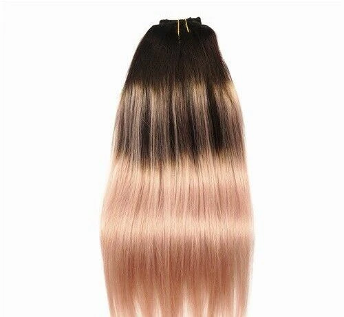 Luxury Clip In Human Hair Extensions Balayage #2/Rose Gold Remy Ombre 120g - Image 3