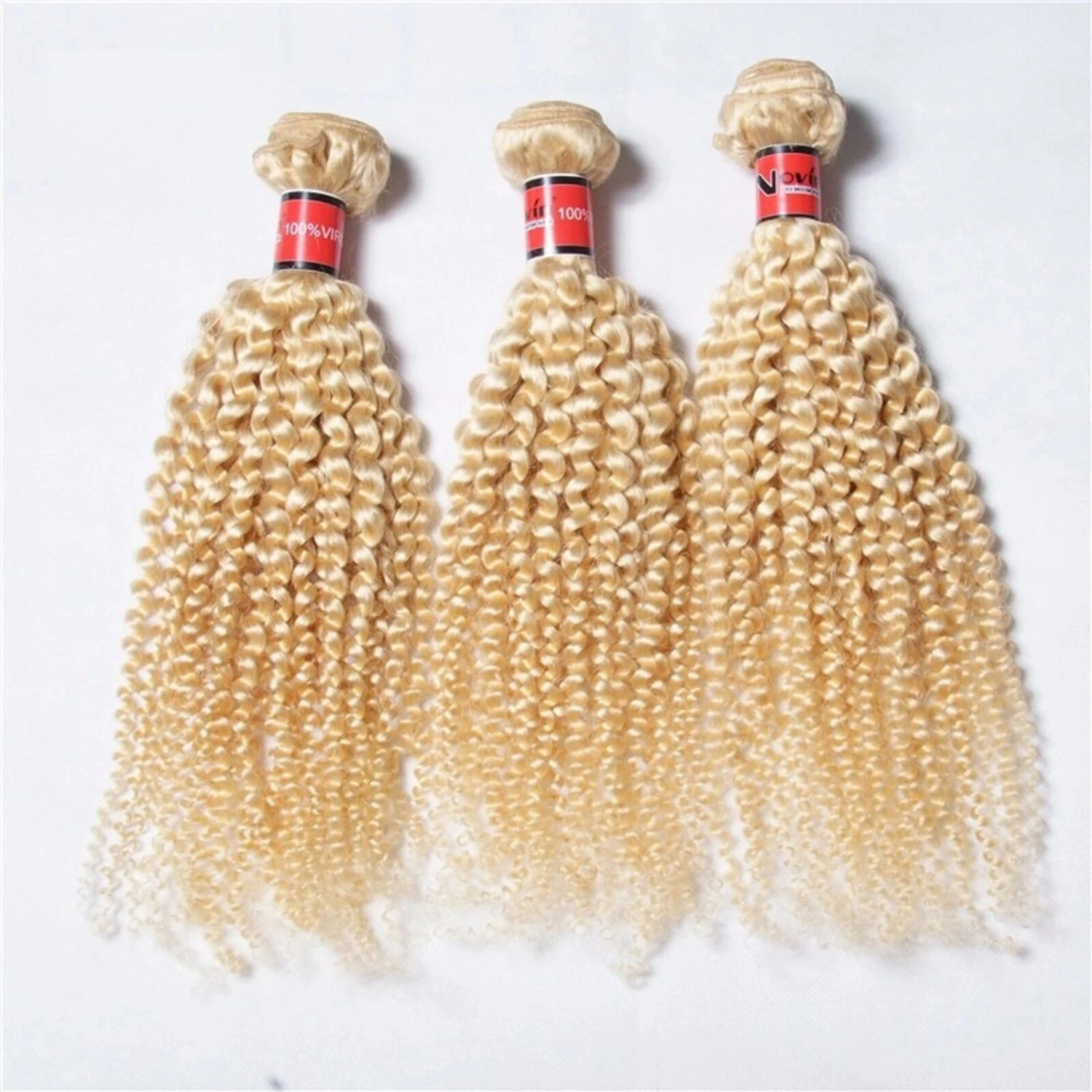 Luxury Kinky Curly Brazilian Bleach Blonde #613 Virgin Human Hair Extensions