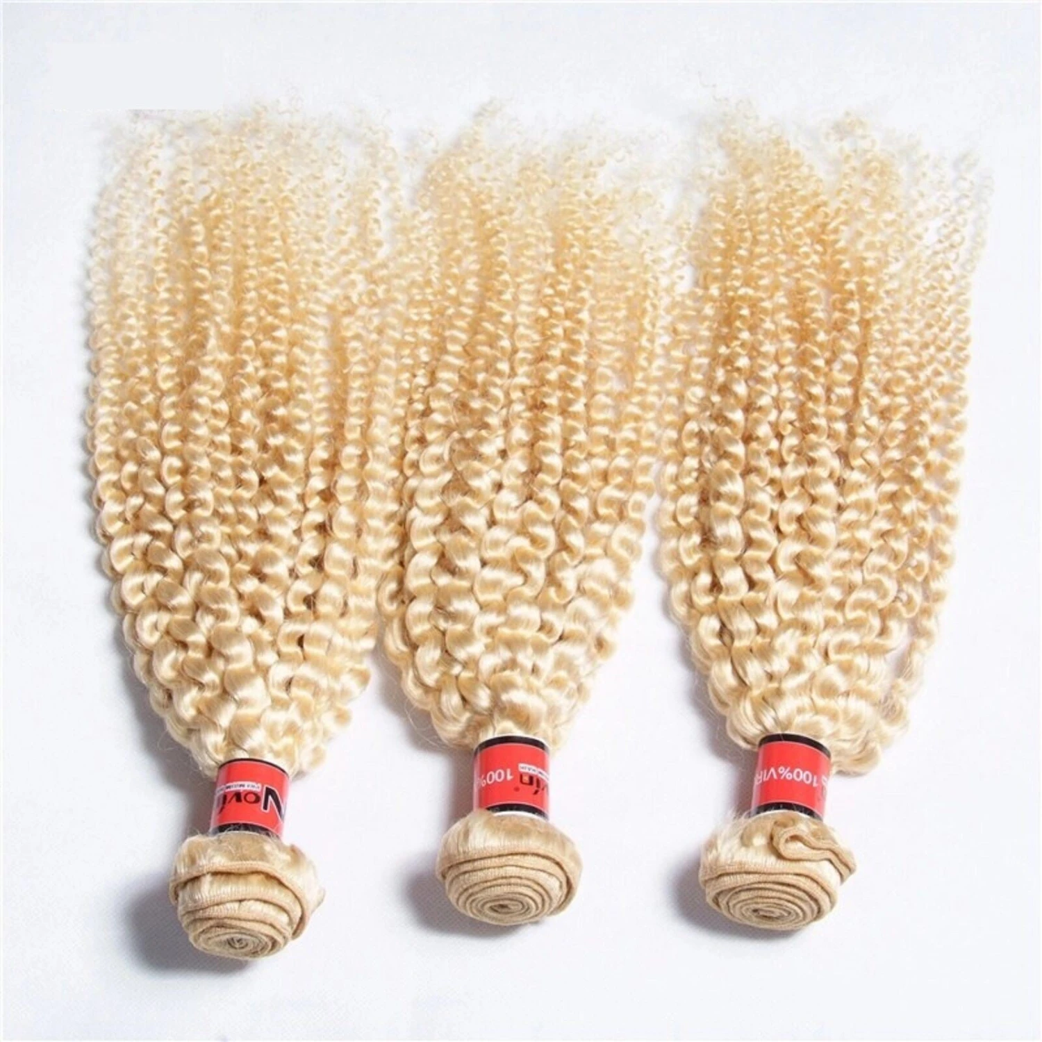 Luxury Kinky Curly Brazilian Bleach Blonde #613 Virgin Human Hair Extensions - Image 2