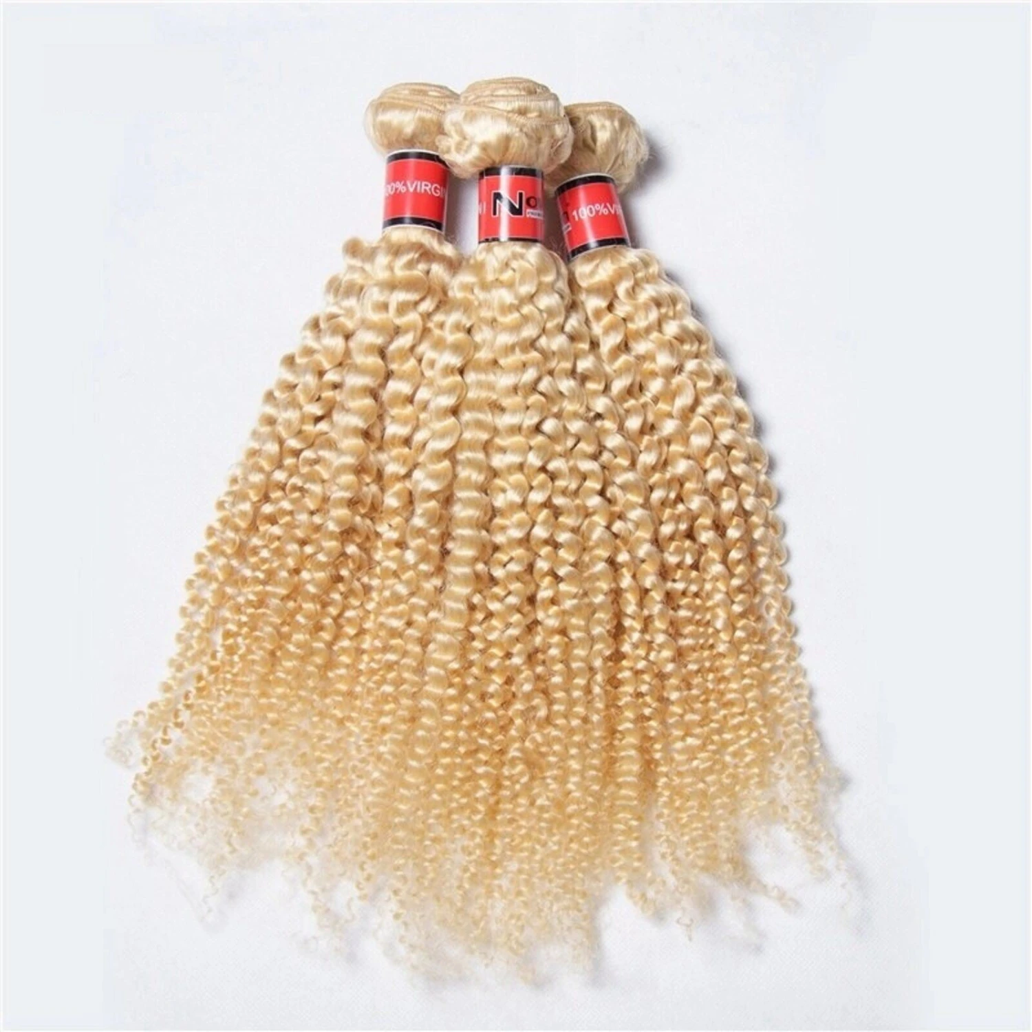 Luxury Kinky Curly Brazilian Bleach Blonde #613 Virgin Human Hair Extensions - Image 3