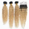 Luxury Brazilian #1B/Blonde Deep Wave Human Hair Extensions + 4x4 Closure