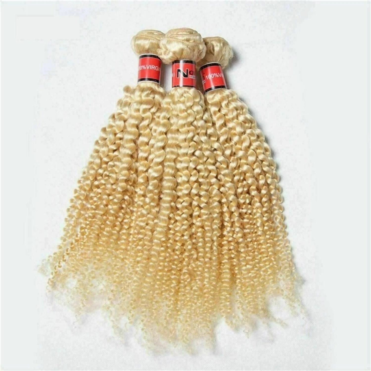 Luxury Kinky Curly Brazilian Platinum Blonde #613 Virgin Human Hair Extensions - Image 3