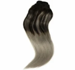 Luxury Clip In Human Hair Extensions #1B/Grey Balayage Remy Ombre Straight 120g