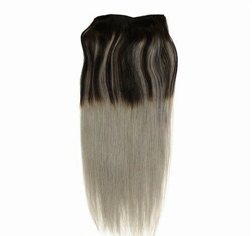 Luxury Clip In Human Hair Extensions #1B/Grey Balayage Remy Ombre Straight 120g - Image 2