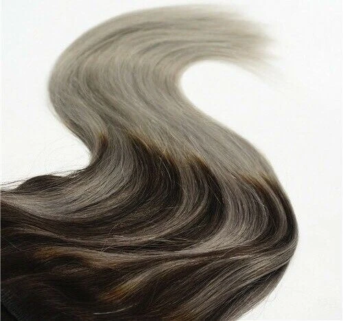 Luxury Clip In Human Hair Extensions #1B/Grey Balayage Remy Ombre Straight 120g - Image 3