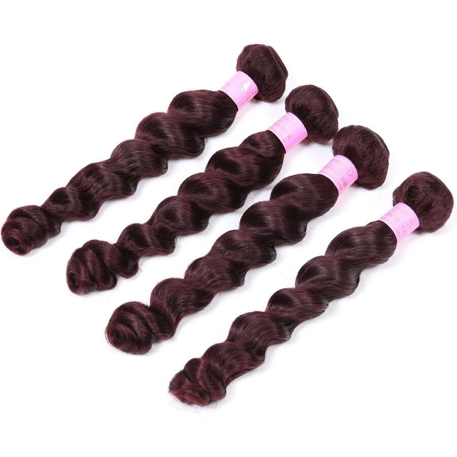 Luxury Brazilian Loose Wave Burgundy Red #99J Virgin Human Hair Extensions
