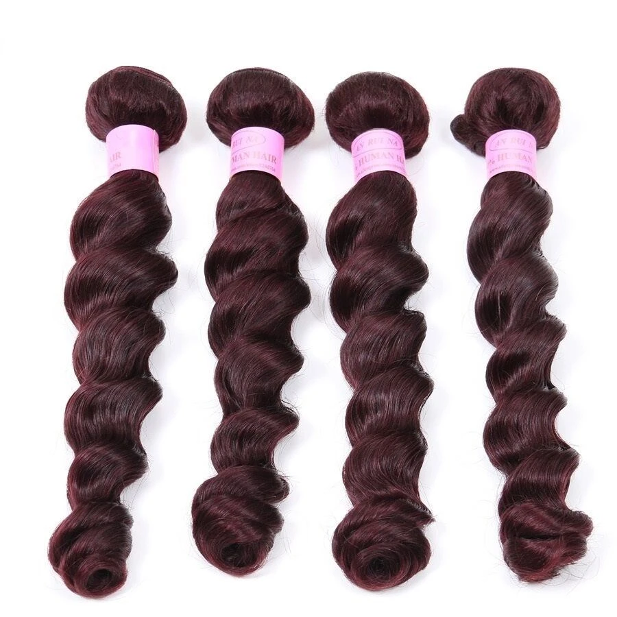 Luxury Brazilian Loose Wave Burgundy Red #99J Virgin Human Hair Extensions - Image 2