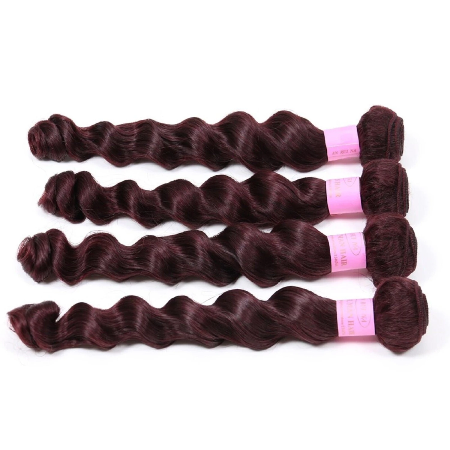 Luxury Brazilian Loose Wave Burgundy Red #99J Virgin Human Hair Extensions - Image 3