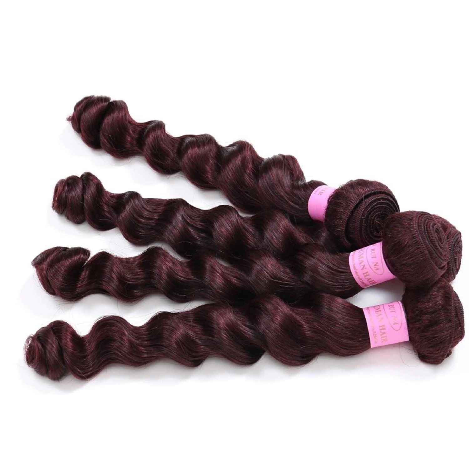 Luxury Brazilian Loose Wave Burgundy Red #99J Virgin Human Hair Extensions - Image 4