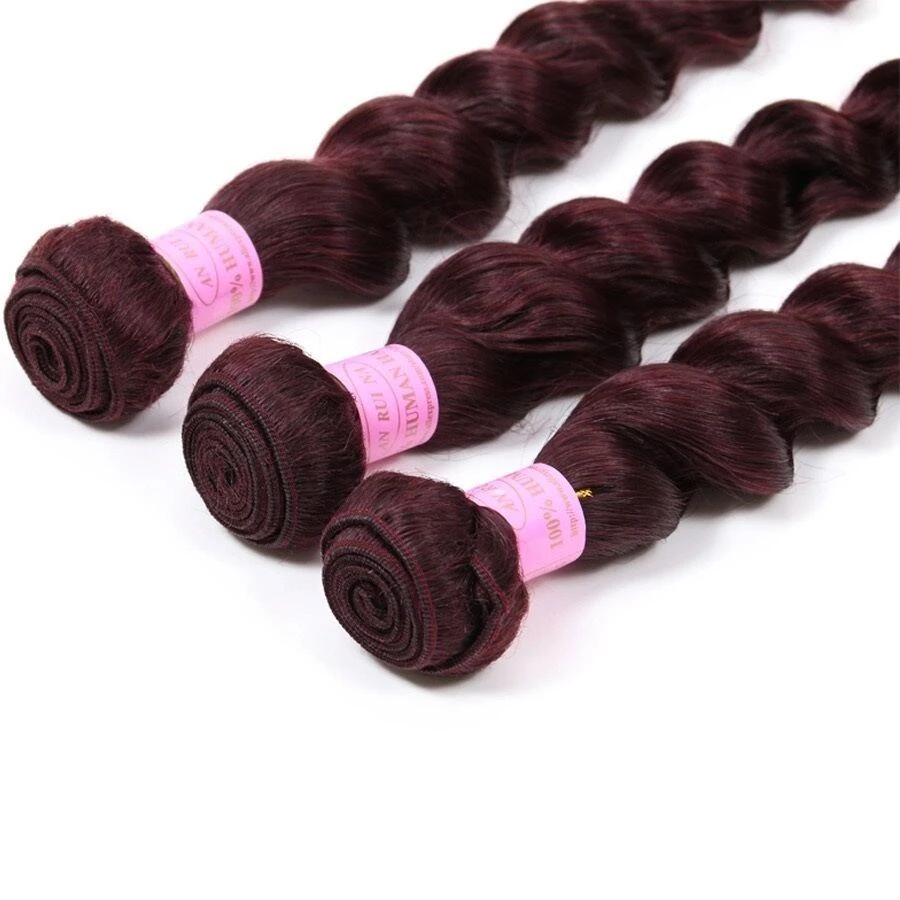 Luxury Brazilian Loose Wave Burgundy Red #99J Virgin Human Hair Extensions - Image 6
