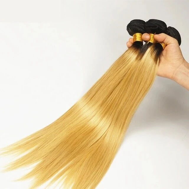 Luxury Dark Roots Peruvian Honey Blonde #27 Straight Virgin Hair Extensions