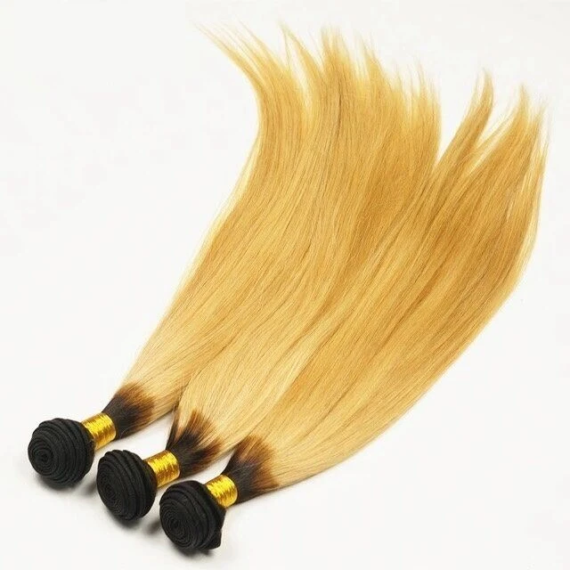Luxury Dark Roots Peruvian Honey Blonde #27 Straight Virgin Hair Extensions - Image 2