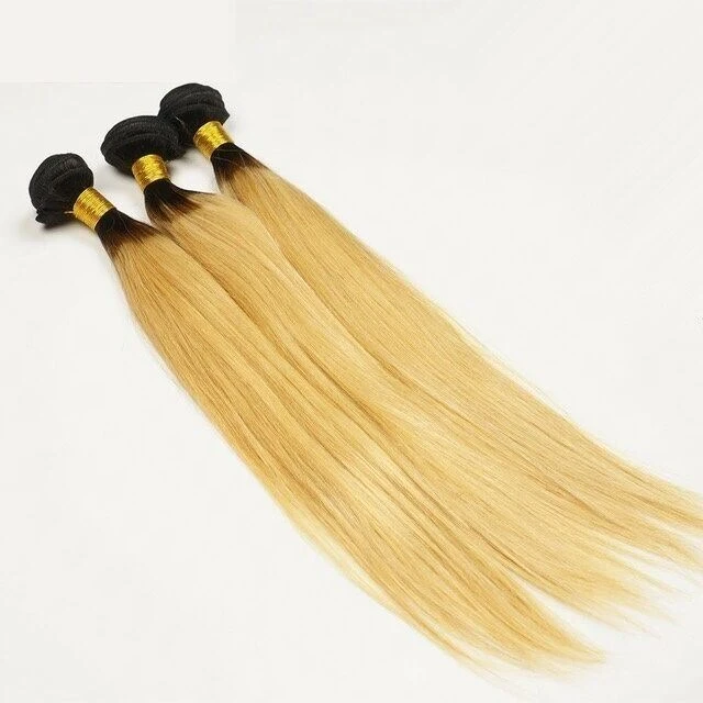 Luxury Dark Roots Peruvian Honey Blonde #27 Straight Virgin Hair Extensions - Image 4