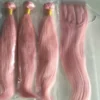 Luxury Brazilian Pink Rose Gold Straight Human Hair Extensions + 4x4 Closure