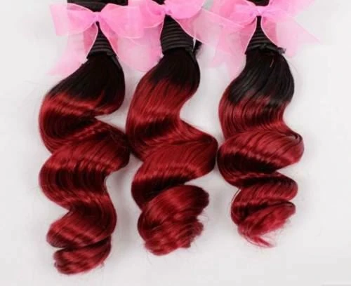 Luxury Loose Wave Brazilian Burgundy #99J Dark Roots Ombre Virgin Hair + Closure - Image 4