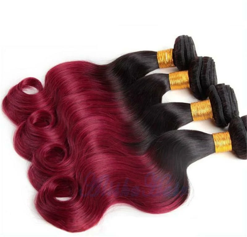 Luxury Body Wave Brazilian Burgundy Red #99J Ombre Virgin Human Hair Extensions