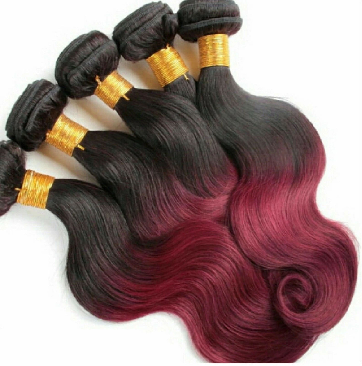 Luxury Body Wave Brazilian Burgundy Red #99J Ombre Virgin Human Hair Extensions - Image 3