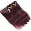 Luxury Brazilian 99J Burgundy Red Straight Human Hair Extensions + 4x4 Closure